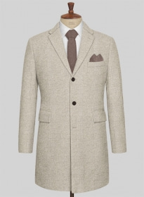 Vintage Herringbone Light Beige Tweed Overcoat