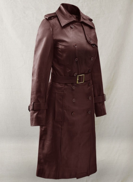 Soft Maroon Wax Halcon Leather Trench Coat