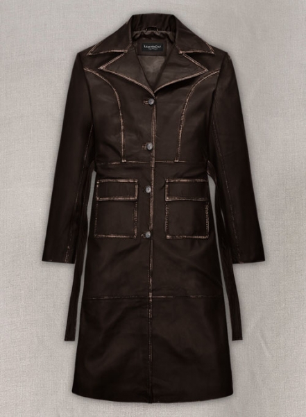 Rubbed Dark Brown Alpine Leather Long Coat