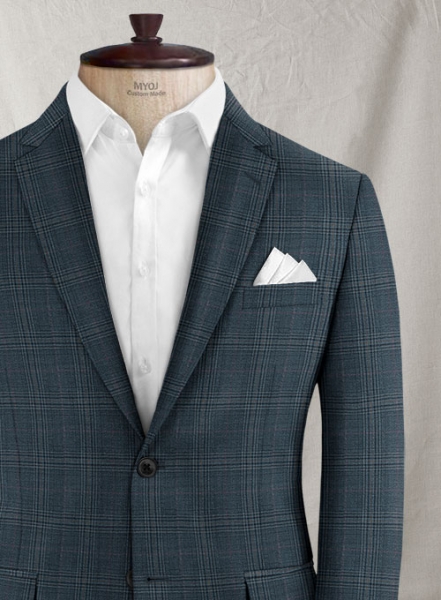 Reda Isle Blue Checks Wool Suit