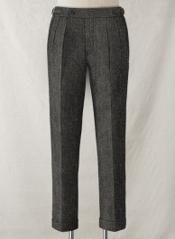 Harris Tweed Dark Gray Herringbone Highland Trousers