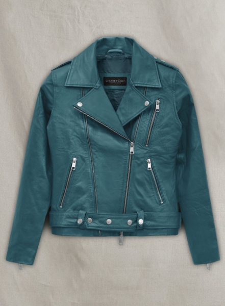 Prussian Blue Washed & Wax Jessica Alba Leather Jacket #2