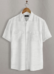 European Pale Gray Linen Western Style Shirt - Half Sleeves