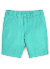 Safari Teal Blue Cotton Linen Shorts