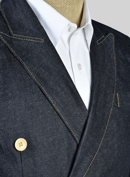 Men Denim Blue Blazer Suit Double-breasted Wide Lapel Four Button Jacket  Tuxedos | eBay
