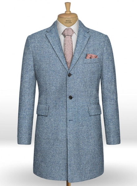 Vintage Rope Weave Spring Blue Tweed Overcoat