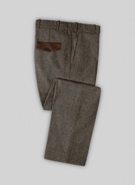 Vintage Dark Brown Herringbone Tweed Pants - Leather Trims