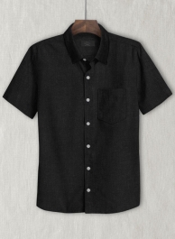 European Black Linen Shirt - Half Sleeves