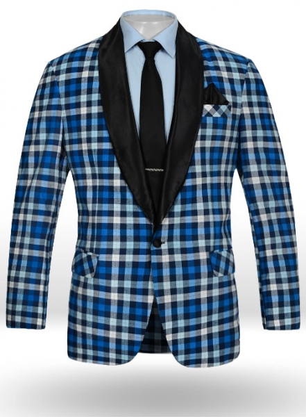 Brushed Zoe Blue Plaid Tuxedo Jacket