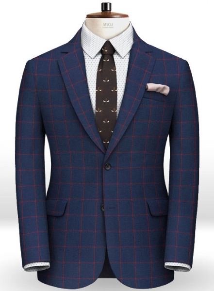 Blue Red Windowpane Flannel Wool Jacket