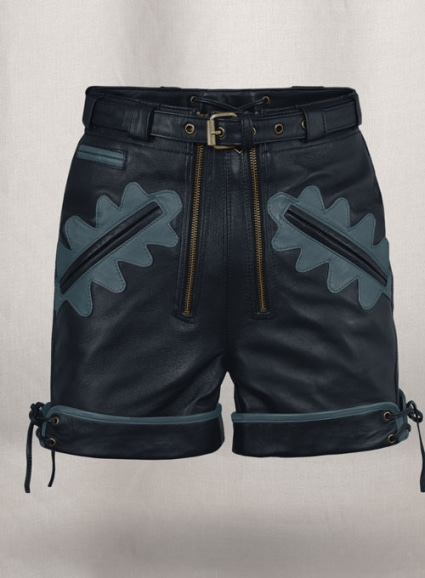 Dark Blue Leather Cargo Shorts Style # 364