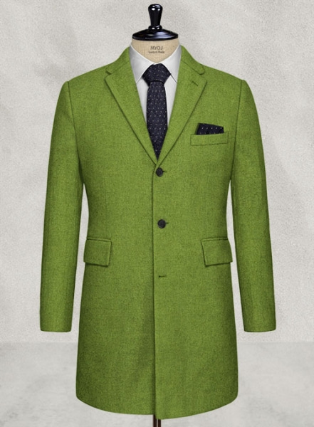Melange Parrot Green Tweed Overcoat