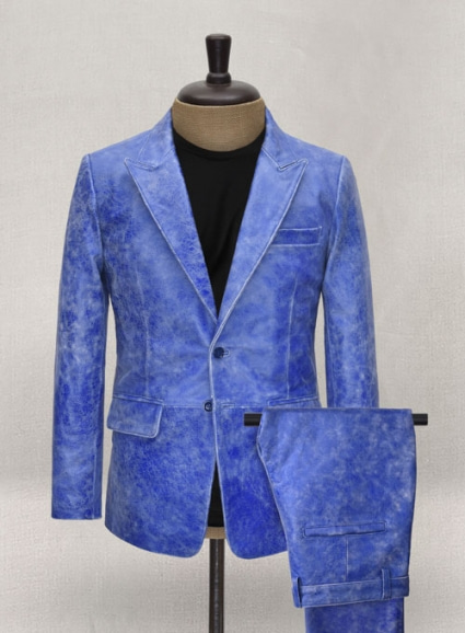 Artistic Blue Leather Suit