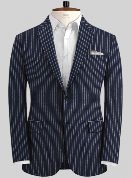 Bespoke Light Blue Striped Linen Suit.