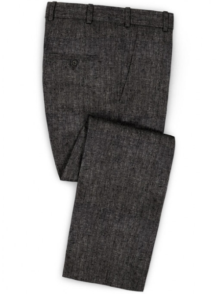 Italian Dark Gray Herringbone Linen Suit