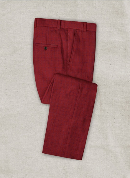 Italian Linen Cherry Red Checks Pants