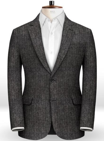 Italian Dark Gray Herringbone Linen Jacket