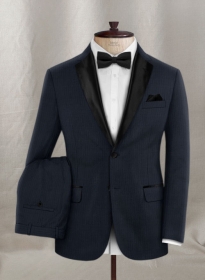 Napolean Navy Herringbone Wool Tuxedo Suit