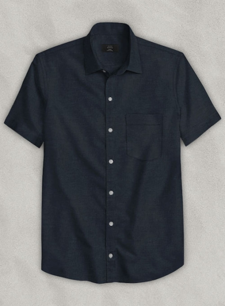 European Dark Blue Linen Shirt - Half Sleeves