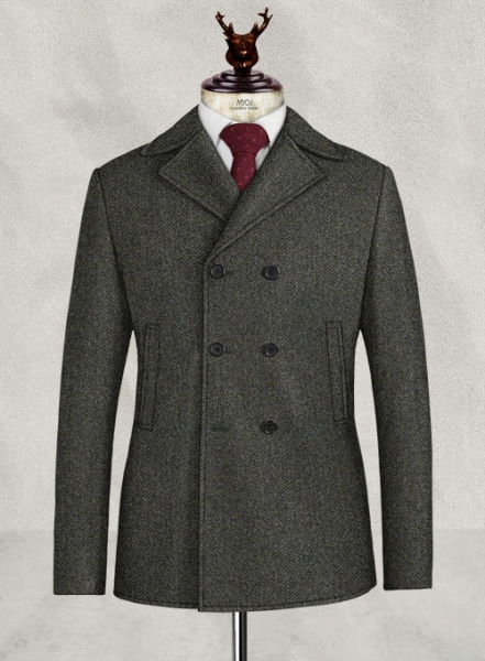 Harris Tweed Ridge Blue Herringbone Pea Coat