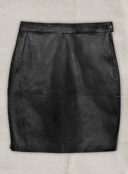 Black Scalloped Leather Skirt - # 476 - M Regular