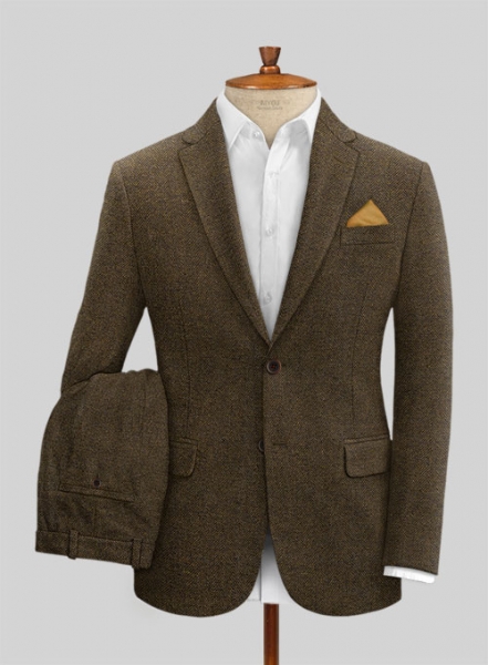 Bottle Brown Herringbone Tweed Suit