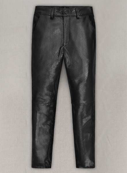 Snake Embossed Black Double Breasted Leather Suit