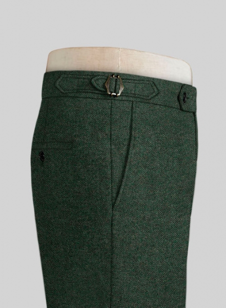Bottle Green Herringbone Highland Tweed Trousers