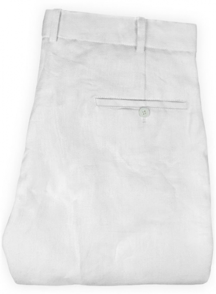 Italian White Herringbone Linen Pants
