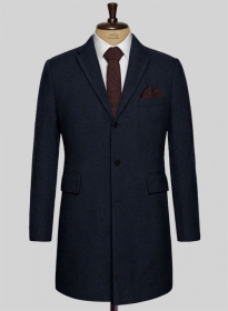 Light Weight Melange Dark Blue Tweed Overcoat