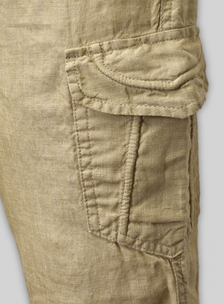 Ecru Skinny Linen Cargo Trousers