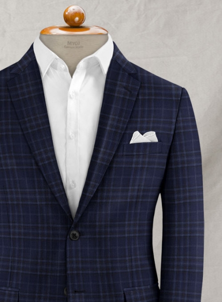 Reda Port Blue Checks Wool Suit