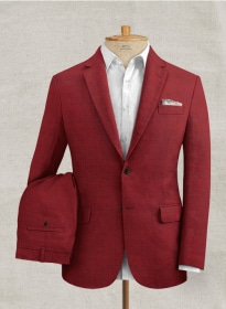 Italian Linen Cherry Red Checks Suit