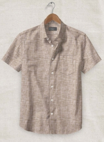 European Brown Linen Shirt - Half Sleeves