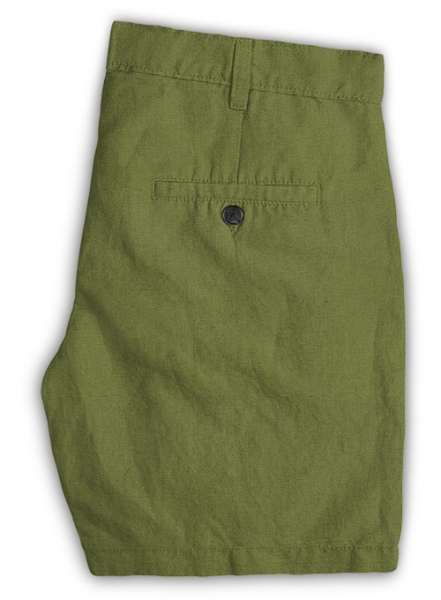 Safari Nut Green Cotton Linen Shorts