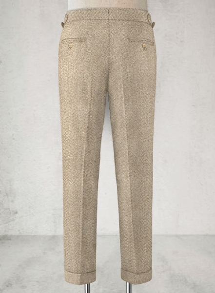 Vintage Herringbone Light Beige Highland Tweed Trousers : Made To