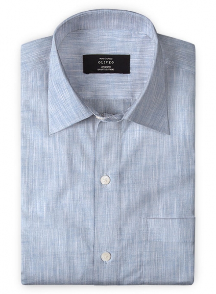 Blue Slub Cotton Shirt - Full Sleeves