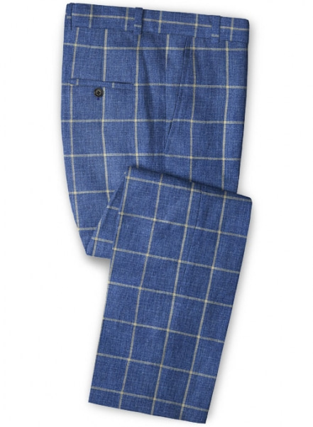 Solbiati Blue Windowpane Linen Pants