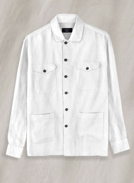 Safari Pure White Linen Overshirt - Full Sleeves