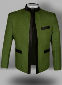 Pure Zod Green Linen Nehru Tuxedo Jacket