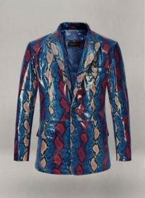 Bold Blue Python Catwalk Leather Blazer # 2