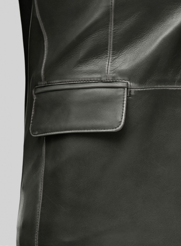 Rubbed Charcoal Leather Blazer - Click Image to Close
