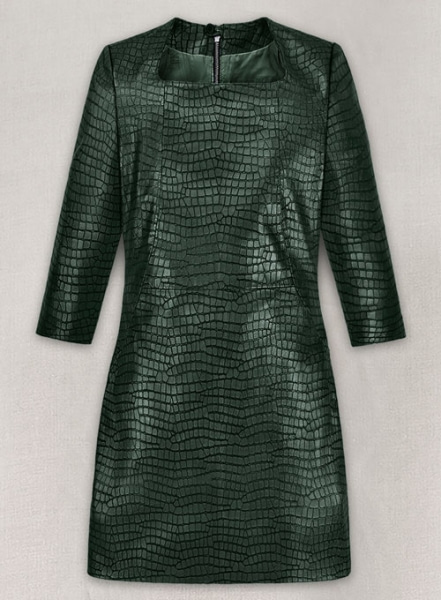 Croc Metallic Green Cacoon Leather Dress - # 757