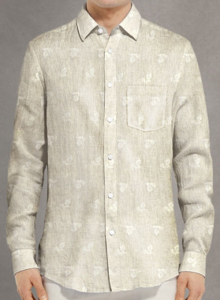 Frond Beige Linen Shirt - Full Sleeves