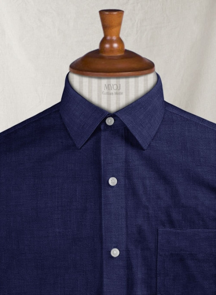 European Indigo Blue Linen Shirt - Half Sleeves