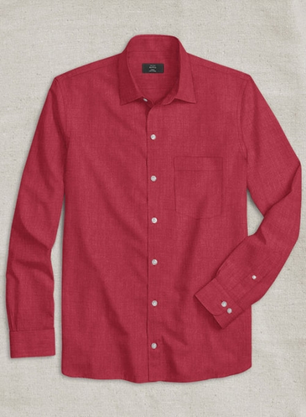 European Melon Red Linen Shirt - Full Sleeves