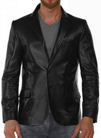 Black Stretch Leather Blazer