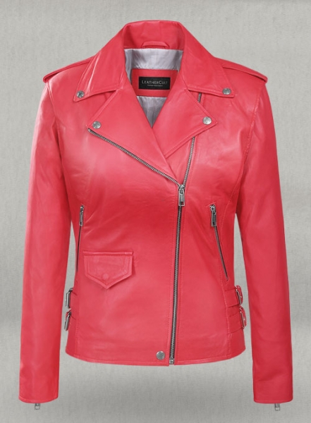 Soft Raspberry Red Hilary Duff Leather Jacket #3