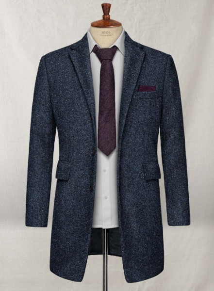 Royal Blue Flecks Donegal Tweed Overcoat