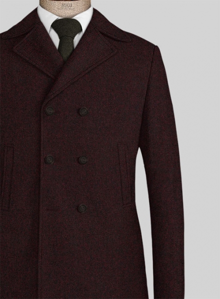 Light Weight Melange Wine Tweed Pea Coat